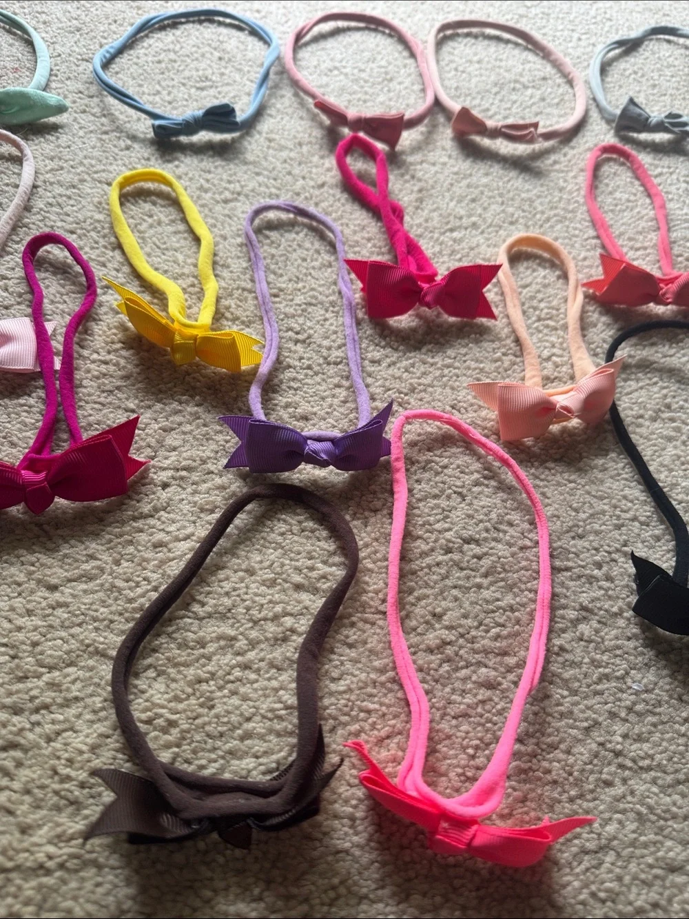 Baby Girl THIN Headband Bow Lot 20+ Nylon Stretch Bows Newborn Infant
